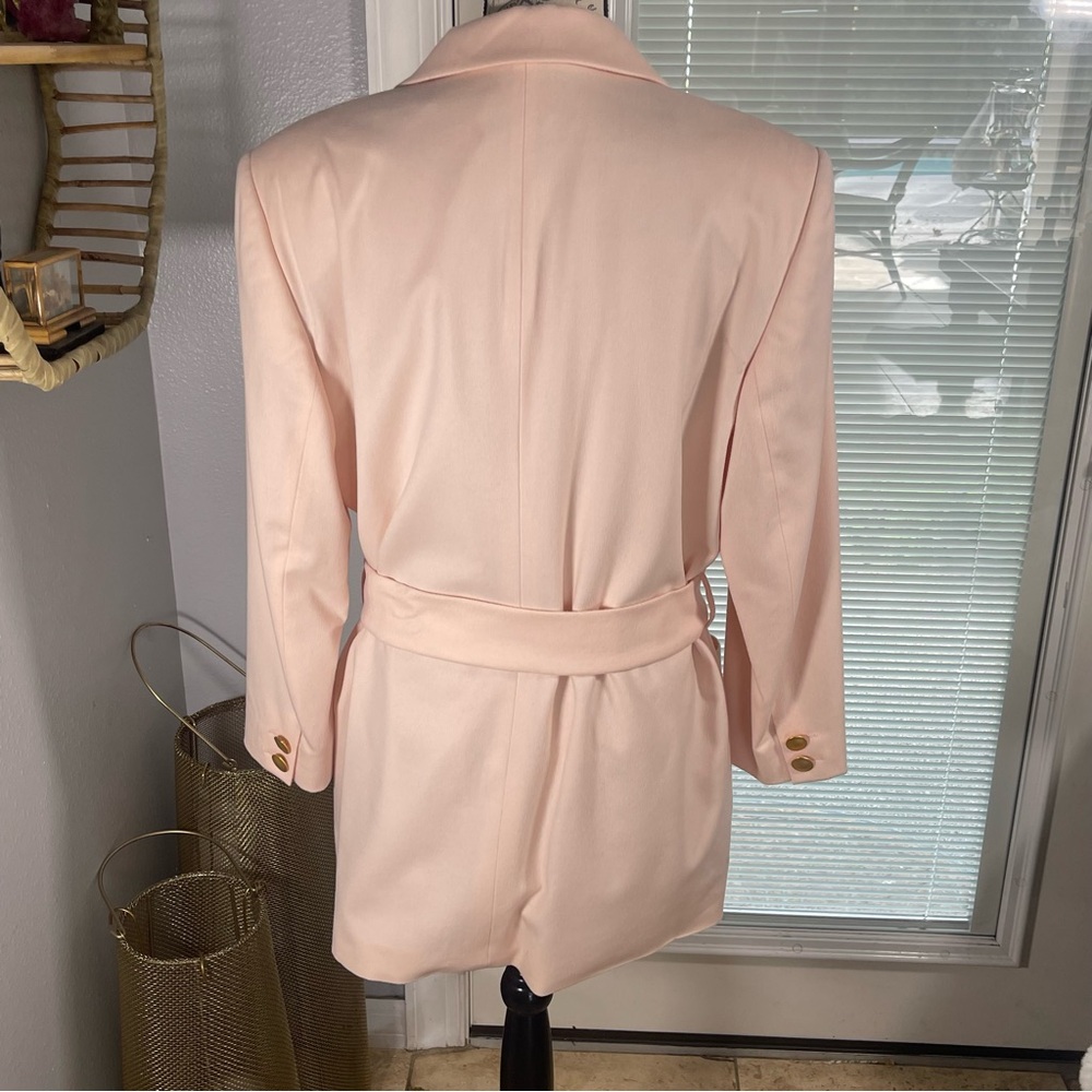 SOLD ESCADA Margaretha Ley 90’s Baby Pink Belted Dbl Breast Wool Cashmere Blazr - Picture 3 of 16